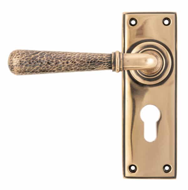 Polished Bronze Hammered Newbury Lever Euro Lock Set 1