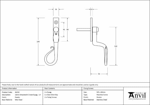 Pewter 16mm Shepherd's Crook Espag - LH 3