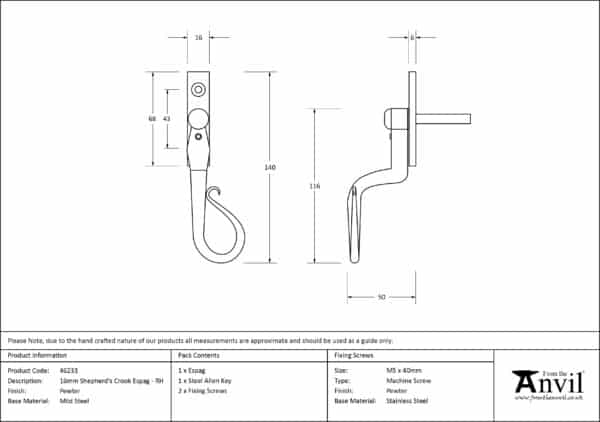 Pewter 16mm Shepherd's Crook Espag - RH 3