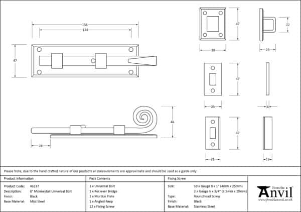 Black 6" Monkeytail Universal Bolt 3