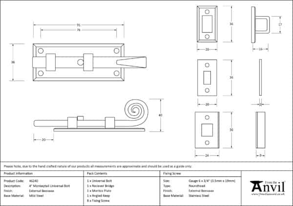 External Beeswax 4" Monkeytail Universal Bolt 3