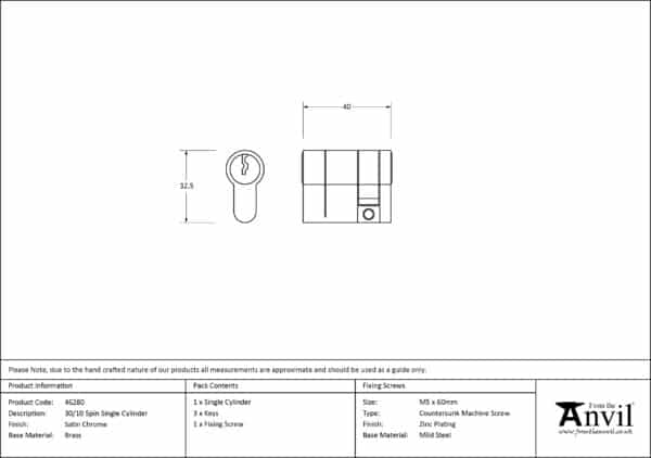 Satin Chrome 30/10 5pin Single Cylinder 3