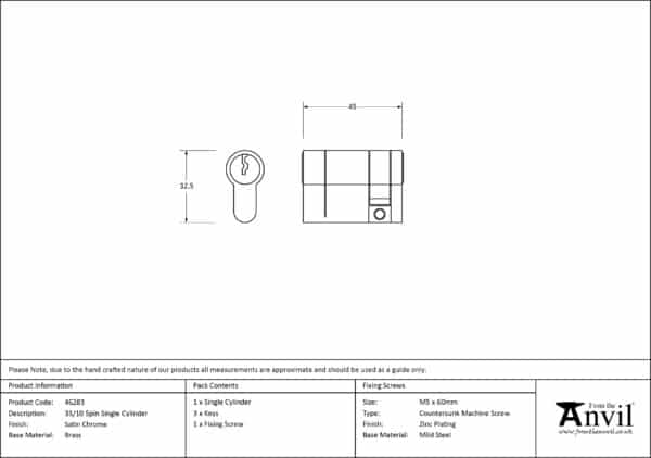 Satin Chrome 35/10 5pin Single Cylinder 3