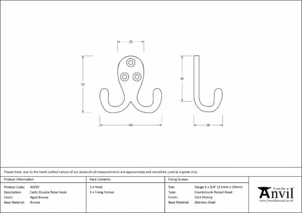 Aged Bronze Celtic Double Robe Hook 2