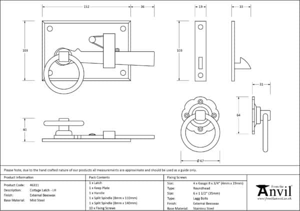 External Beeswax Cottage Latch - LH 3