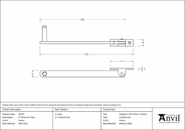 Pewter 8" Roller Arm Stay 2