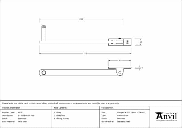 Beeswax 8" Roller Arm Stay 2