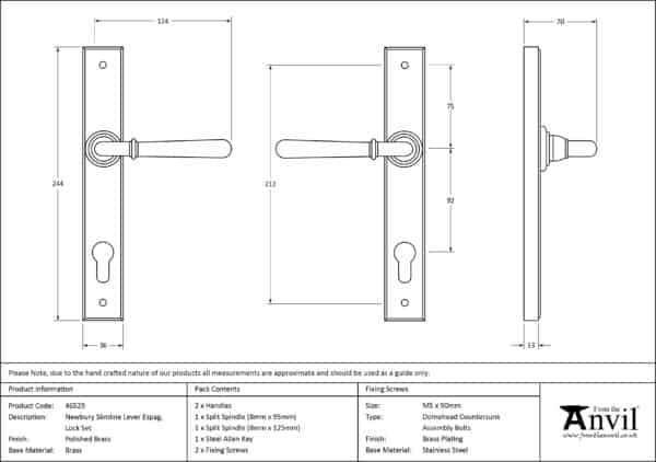 Polished Brass Newbury Slimline Lever Espag. Lock Set 3