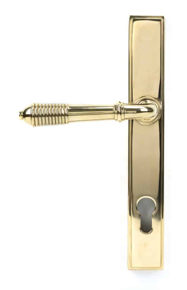 Polished Brass Reeded Slimline Lever Espag. Lock Set 2