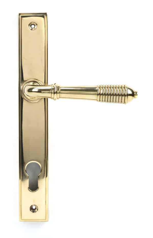 Polished Brass Reeded Slimline Lever Espag. Lock Set 1