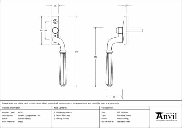 Polished Brass Hinton Espag - RH 3