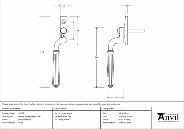 Polished Brass Hinton Espag - LH 3