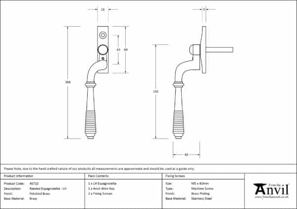 Polished Brass Reeded Espag - LH 3