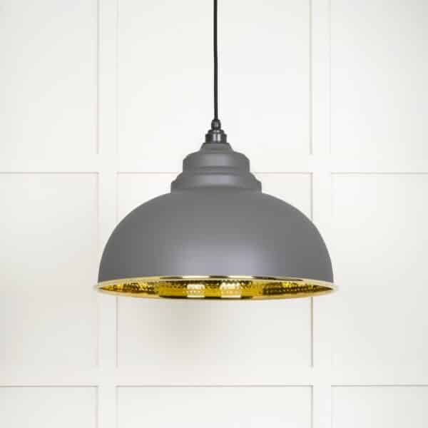 Hammered Brass Harborne Pendant in Bluff 2