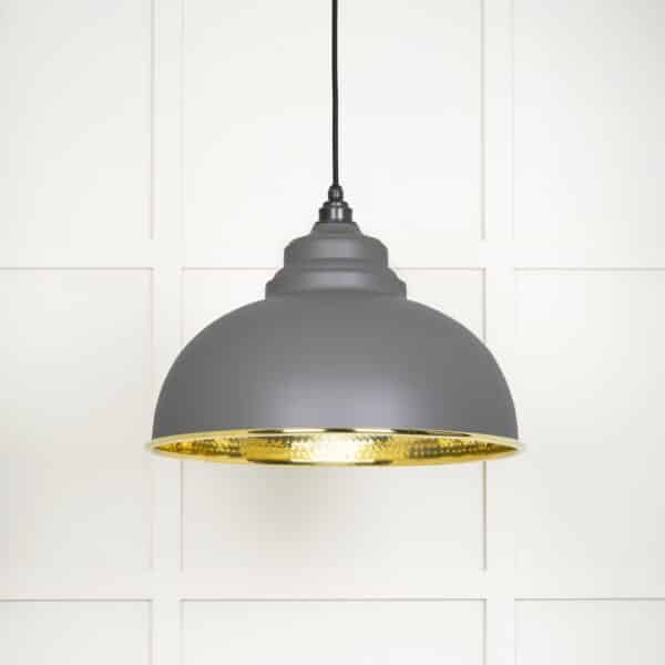 Hammered Brass Harborne Pendant in Bluff 1