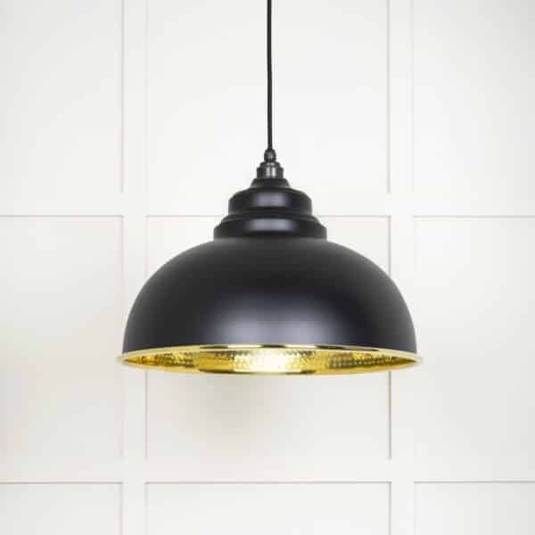 Hammered Brass Harborne Pendant in Elan Black 1