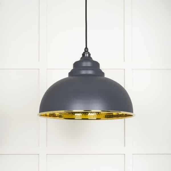 Hammered Brass Harborne Pendant in Slate 2