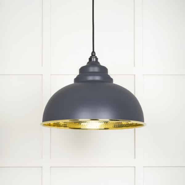 Hammered Brass Harborne Pendant in Slate 1