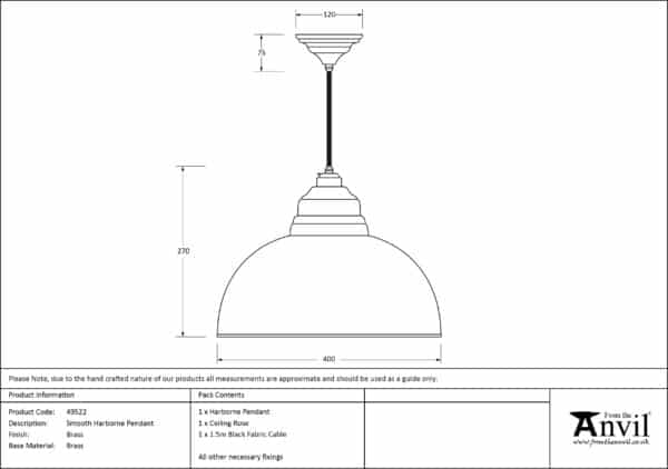 Smooth Brass Harborne Pendant 3