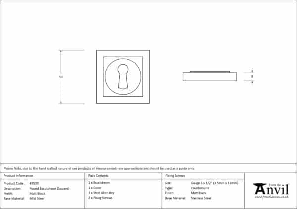 Matt Black Round Escutcheon (Square) 3