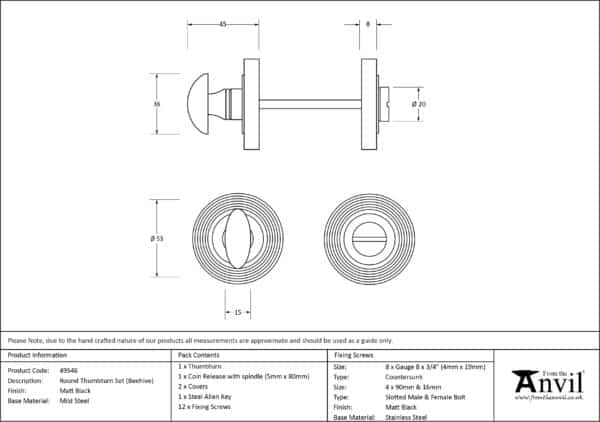 Matt Black Round Thumbturn Set (Beehive) 3