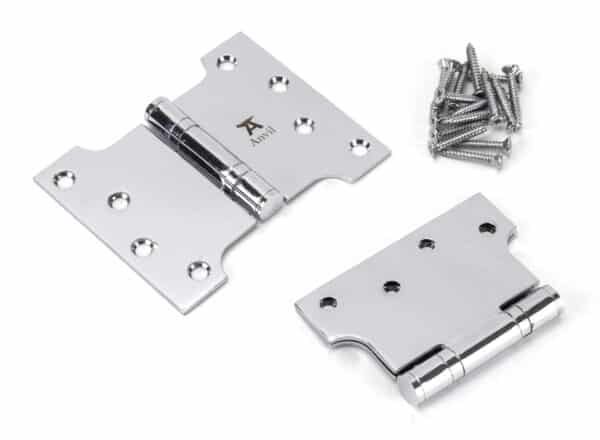 Polished Chrome 4" x 3" x 5"Parliament Hinge (pair) ss 2