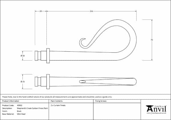 Black Shepherd's Crook Curtain Finial (pair) 2