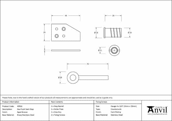 Aged Bronze Key-Flush Sash Stop 3