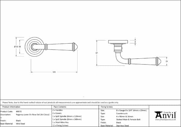 Black Regency Lever on Rose Set (Art Deco) - Unsprung 3