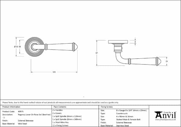 External Doors Beeswax Regency Lever on Rose Set (Beehive) - Unsprung 3