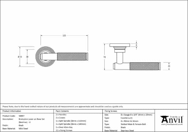 Black Brompton Lever on Rose Set (Beehive) - Unsprung 3