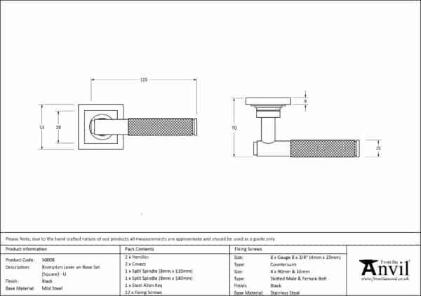 Black Brompton Lever on Rose Set (Square) - Unsprung 3