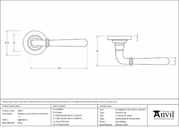 Aged Brass Newbury Lever on Rose Set (Plain) - Unsprung 2