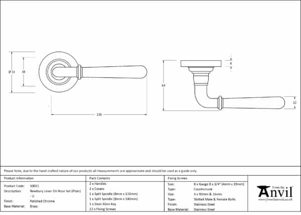 Polished Chrome Newbury Lever on Rose Set (Plain) - Unsprung 3