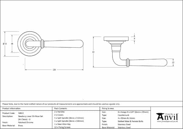 Polished Chrome Newbury Lever on Rose Set (Art Deco) - Unsprung 3