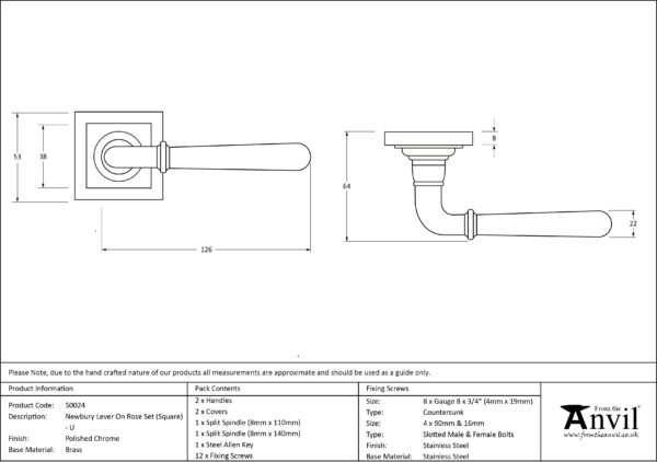 Polished Chrome Newbury Lever on Rose Set (Square) - Unsprung 3