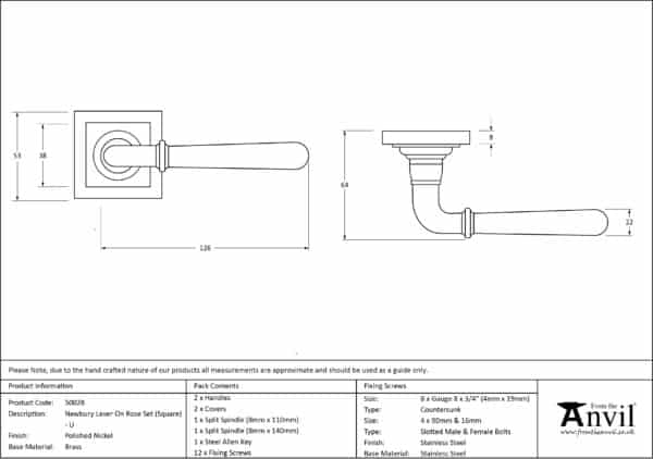 Polished Nickel Newbury Lever on Rose Set (Square) - Unsprung 3