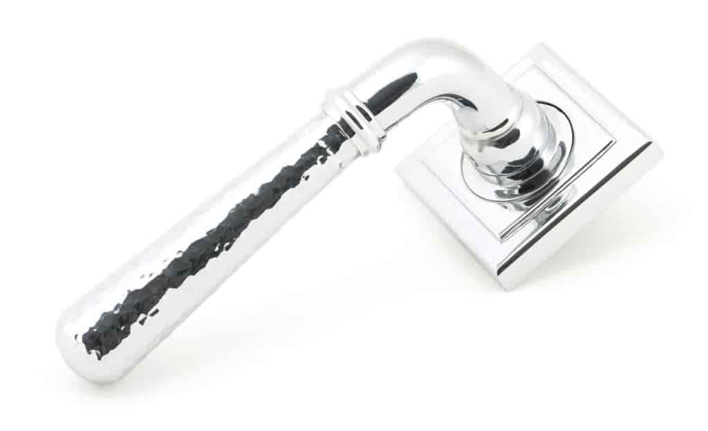 Pol. Chrome Hammered Newbury Lever on Rose Set (Square) - Unsprung 1