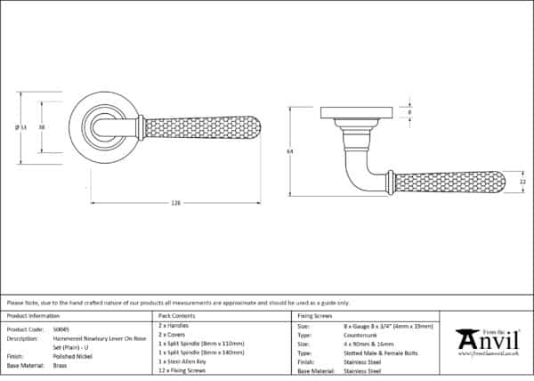 Pol. Nickel Hammered Newbury Lever on Rose Set (Plain) - Unsprung 3