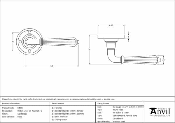 Aged Brass Hinton Lever on Rose Set - Unsprung 3