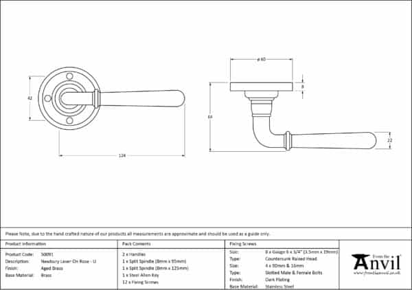 Aged Brass Newbury Lever on Rose Set - Unsprung 3