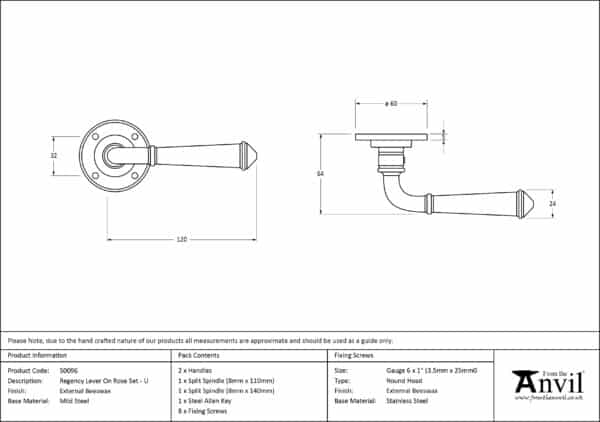 External Doors Beeswax Regency Lever on Rose Set - Unsprung 3