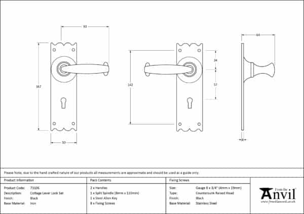 Black Cottage Lever Lock Set 2