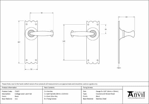 Black Cottage Lever Latch Set 2