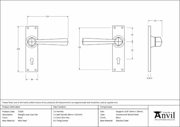 Black Straight Lever Lock Set 2