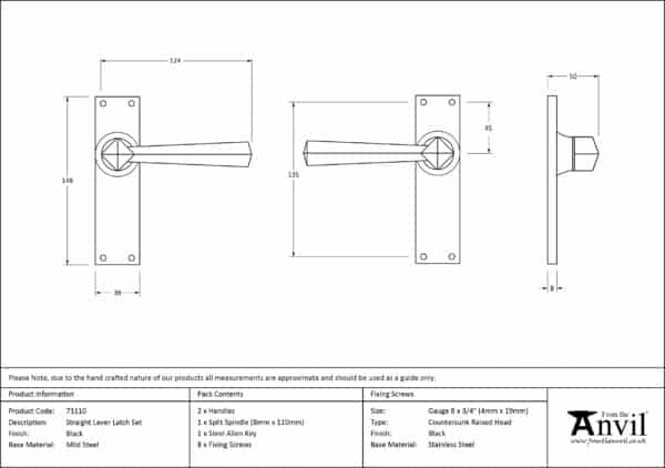 Black Straight Lever Latch Set 2