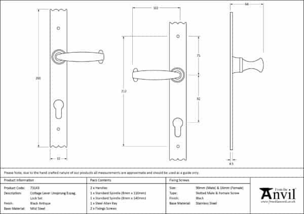 Black Cottage Lever Espag. Lock Set 3