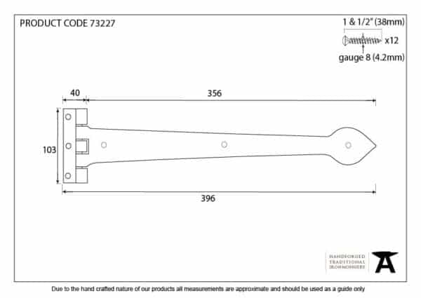 Black Smooth 16" Cast T Hinge (pair) 3