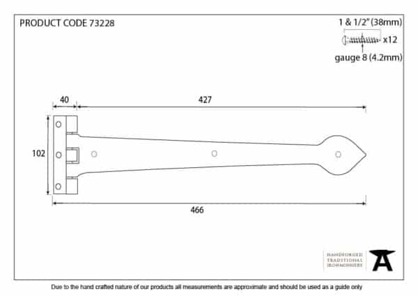 Black Smooth 18" Cast T Hinge (pair) 3