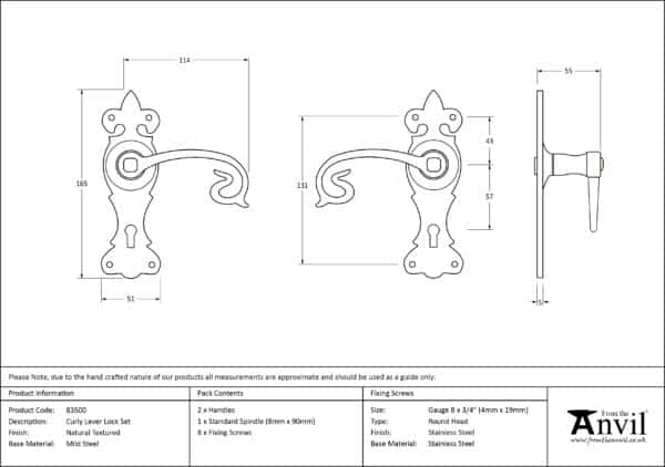 Natural Textured Curly Lever Lock Set 2